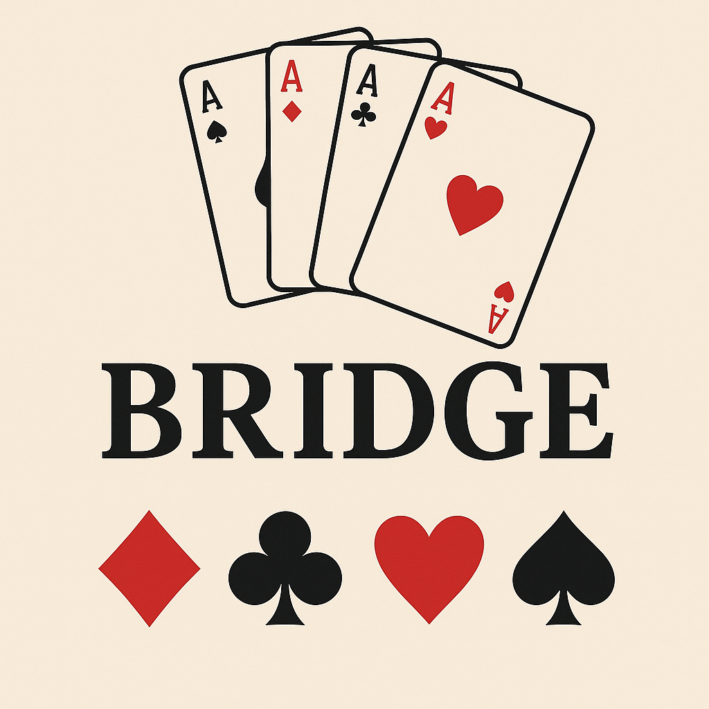 Illustrazione con quattro assi da gioco e la scritta 'BRIDGE', simboli delle carte francesi, su sfondo chiaro a tema corsi bridge varese